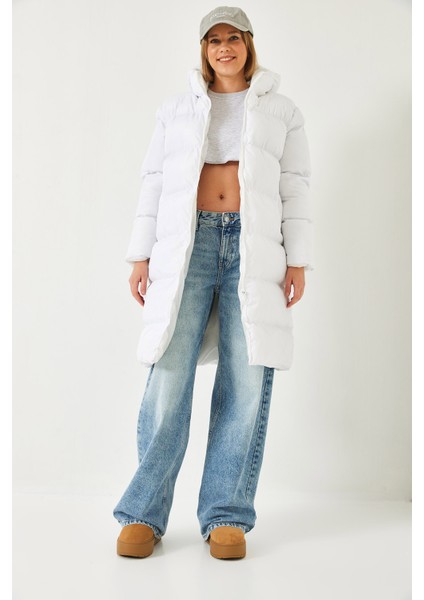 Kadın Kapişonlu Çift Cepli Uzun Mont fiyatları