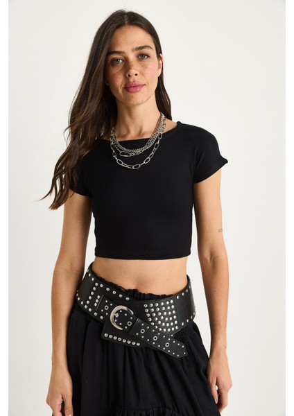 Kadın % Pamuklu Crop T-Shirt fiyatları