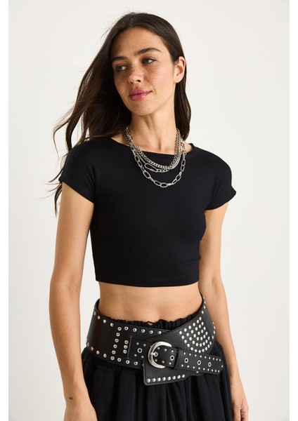 Kadın % Pamuklu Crop T-Shirt modelleri