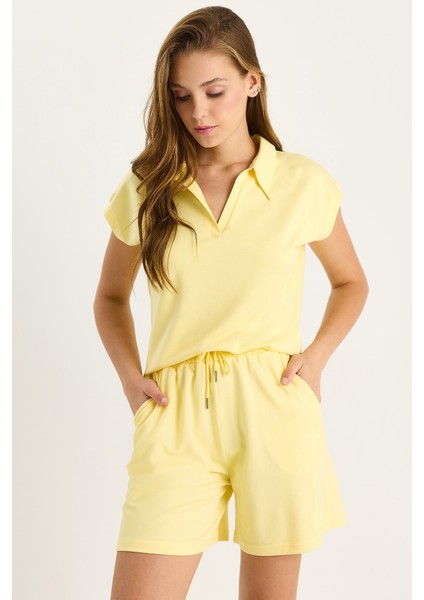 Kadın Polo Yaka Üst Kısa Şortlu Modal Basic Alt-Üst Takım