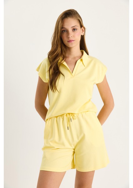 Kadın Polo Yaka Üst Kısa Şortlu Modal Basic Alt-Üst Takım modelleri