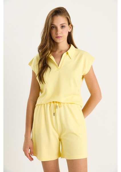 Kadın Polo Yaka Üst Kısa Şortlu Modal Basic Alt-Üst Takım fırsatları
