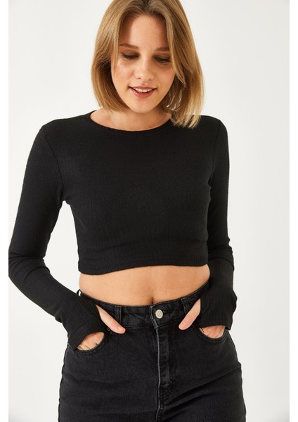 Kadın Parmak Geçirmeli Fitilli Bluz