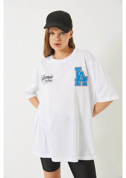Kadın Los Angeles Baskılı Oversize Kısa Kollu Penye T-Shirt fiyatları