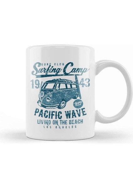 Beyaz Porselen Surf Club Surfing Camp Kupa Bardak, Şık ve Dayanıklı Tasarım