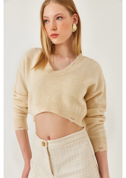 Kadın Crop Triko Kazak