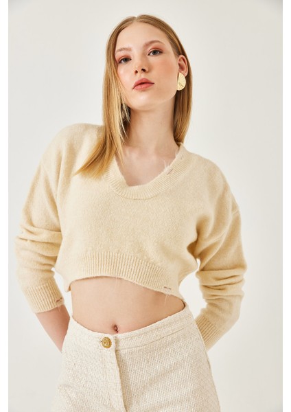 Kadın Crop Triko Kazak modelleri