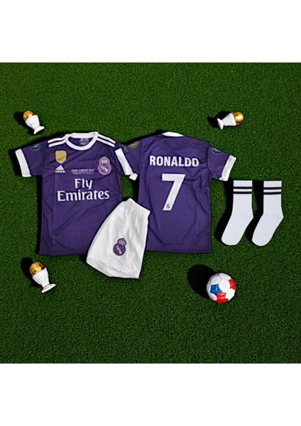 Ronaldo Nostalji Mor Renk Real Çocuk Şortlu Çoraplı T-Shirt indirimleri