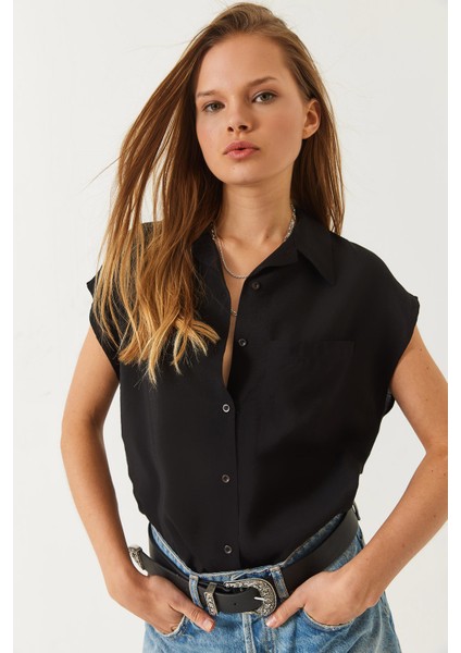 Kadın Kısa Kollu Tek Cepli Ayrobin Basic Gömlek