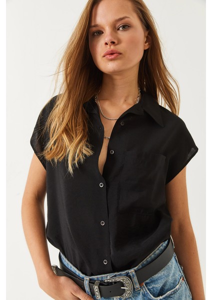 Kadın Kısa Kollu Tek Cepli Ayrobin Basic Gömlek modelleri