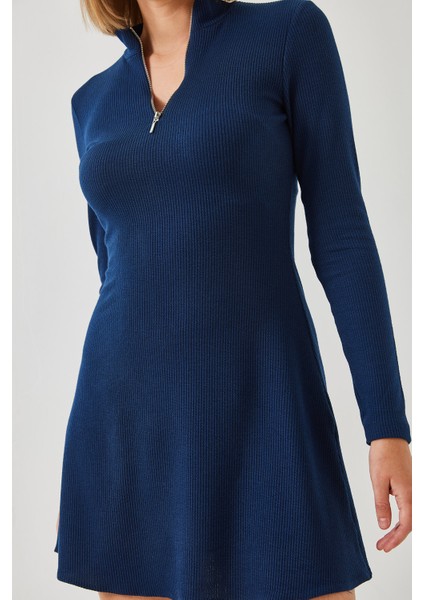 Kadın Fermuarlı Fitilli Ottoman Kumaş Elbise modelleri