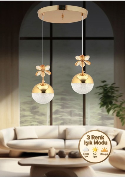 KELEBEK 2Lİ GOLD 3RENKLED ISIKLI Modern Sarkıt Mutfak Oturma Odası Salon COCUK ODASI Sarkıt Avize
