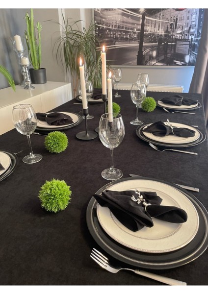 6'lı Kadife Dokulu Siyah Peçete Seti, Şık ve Zarif Kullanım Için Ideal. modelleri