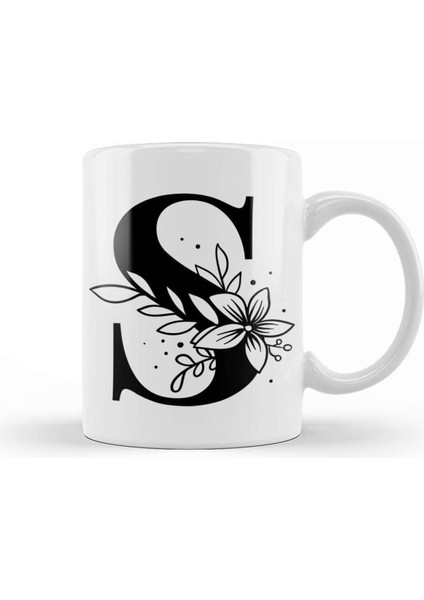 S Harfi Tasarımlı Şık Beyaz Porselen Kupa Bardak