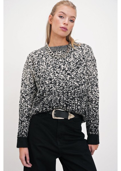 Melanj Desenli Bisiklet Yaka Triko Kazak