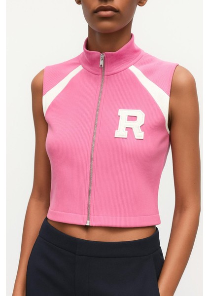 Raglan Kollu R Nakışlı Fermuarlı Crop Bluz modelleri