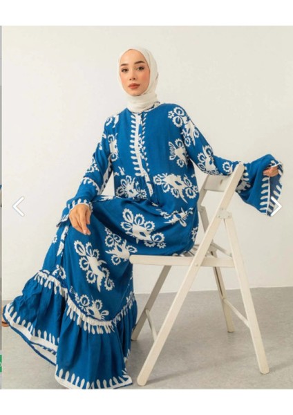 Etnik Desenli Düğmeli Elbise