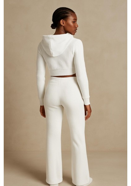 Fitilli Kapüşonlu Crop Hırka & Ispanyol Paça Pantolon Takım fiyatları
