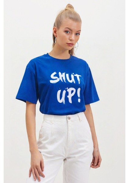 Bisiklet Yaka Oversize Shut-Up Baskılı T-Shırt fiyatları
