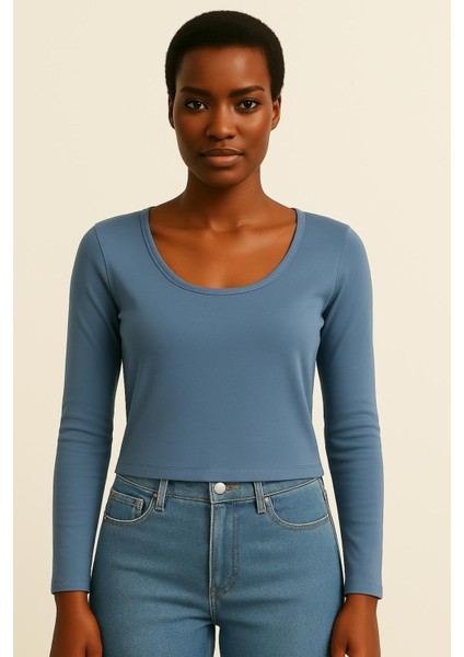 Fitted Havuz Yaka Dikiş Detaylı Stretch Crop Bluz fiyatları