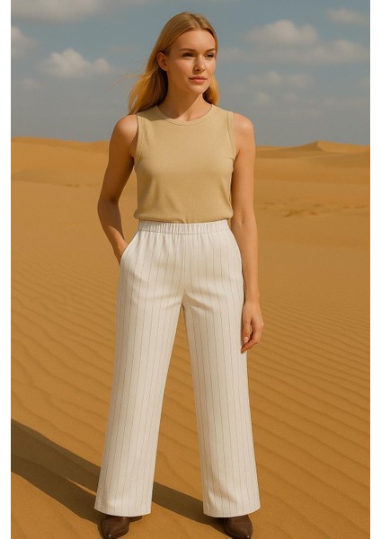 Çizgi Detaylı Cepli Palazzo Pantolon