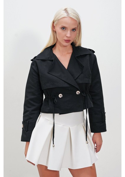 Oversize Geniş Kesim Pamuklu Crop Trençkot