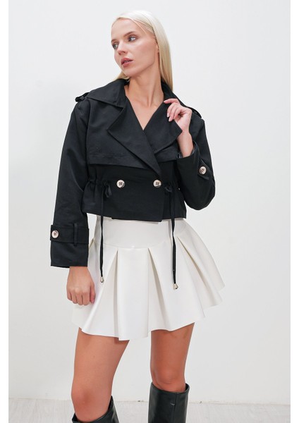Oversize Geniş Kesim Pamuklu Crop Trençkot modelleri