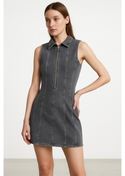 Polo Yaka Fermuarlı Denim Elbise fiyatları