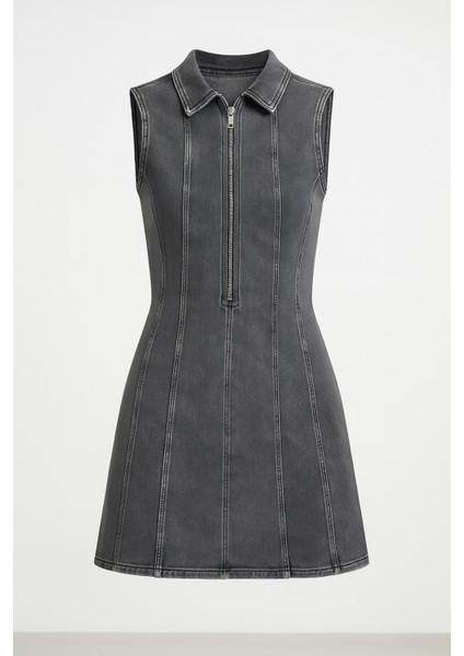 Polo Yaka Fermuarlı Denim Elbise modelleri