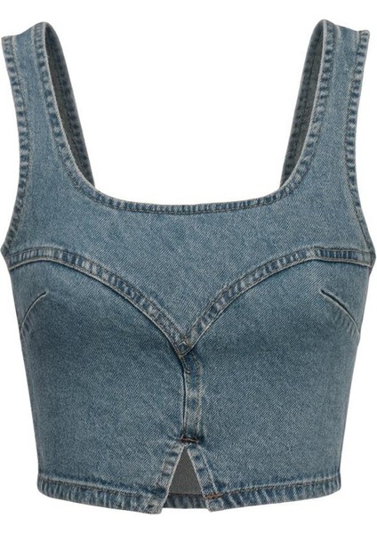 Dikiş Detaylı Fitted/vücuda Oturan Crop Denim Bluz fiyatları