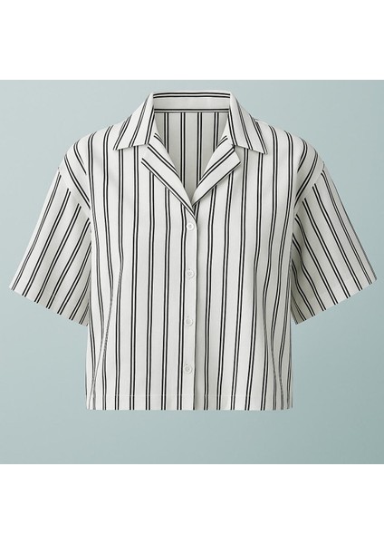 Dikey Çizgili Kısa Kollu Crop Gömlek