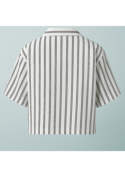 Dikey Çizgili Kısa Kollu Crop Gömlek fiyatları