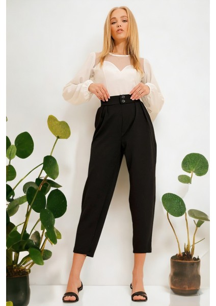 Yüksek Bel Pileli Havuç Kesim Pantolon