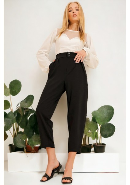 Yüksek Bel Pileli Havuç Kesim Pantolon modelleri