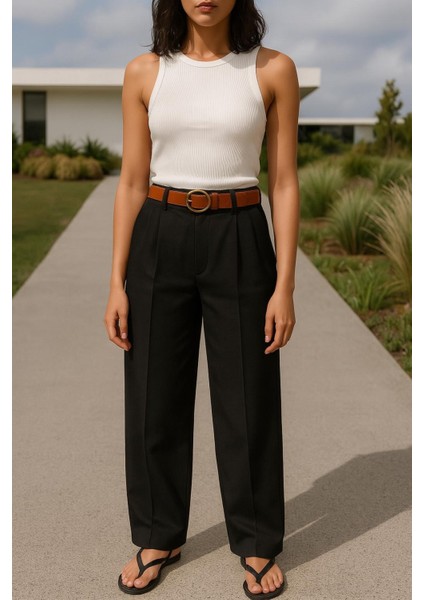 Gabardin Palazzo Kemerli Pantolon