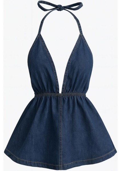 Ip Askılı Fırfır Detay Denim Bluz fiyatları