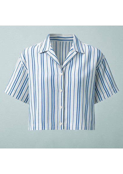 Dikey Çizgili Kısa Kollu Crop Gömlek fiyatları
