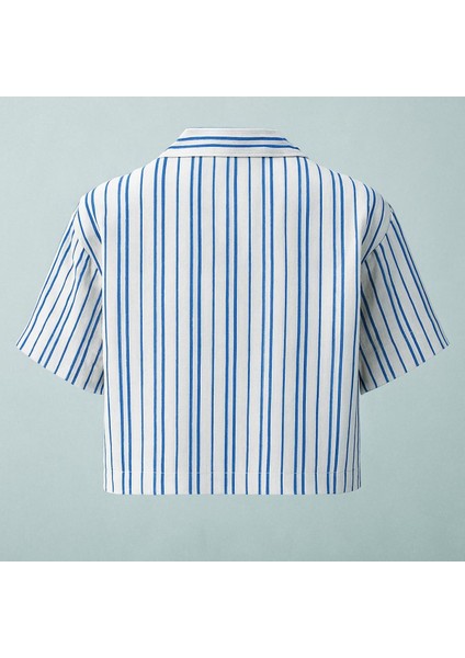 Dikey Çizgili Kısa Kollu Crop Gömlek modelleri