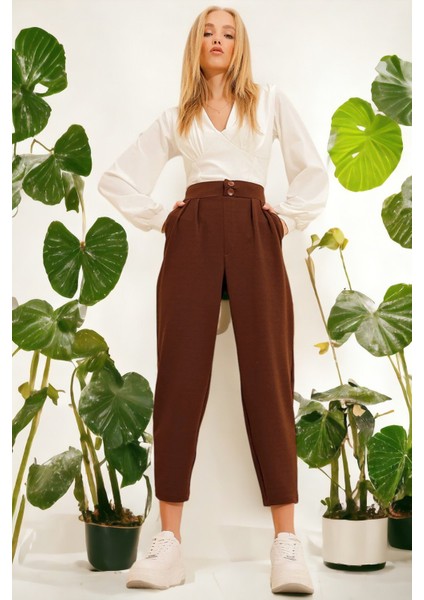 Yüksek Bel Pileli Havuç Kesim Pantolon