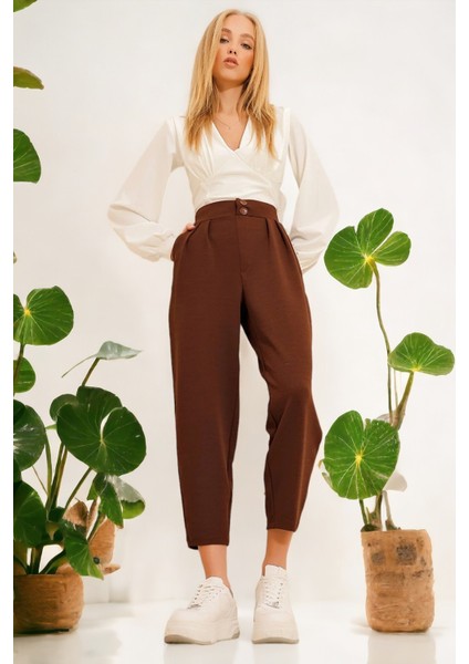 Yüksek Bel Pileli Havuç Kesim Pantolon fiyatları