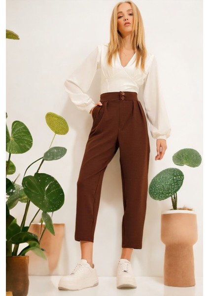 Yüksek Bel Pileli Havuç Kesim Pantolon modelleri