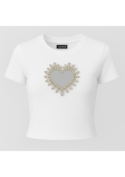 Taş Işlemeli Kalp Dekolteli Crop T-Shirt fiyatları