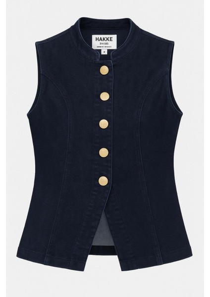 Gold Düğmeli Dikiş Detaylı Denim Yelek modelleri