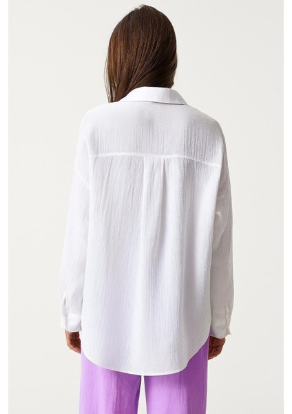 Oversize Basic Düğmeli Müslin Gömlek modelleri