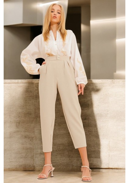 Yüksek Bel Pileli Havuç Kesim Pantolon