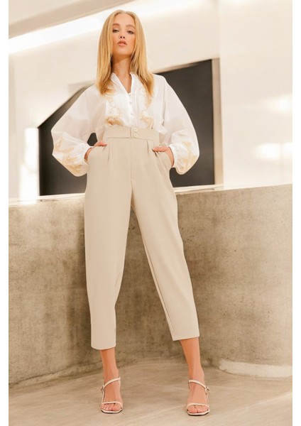 Yüksek Bel Pileli Havuç Kesim Pantolon modelleri