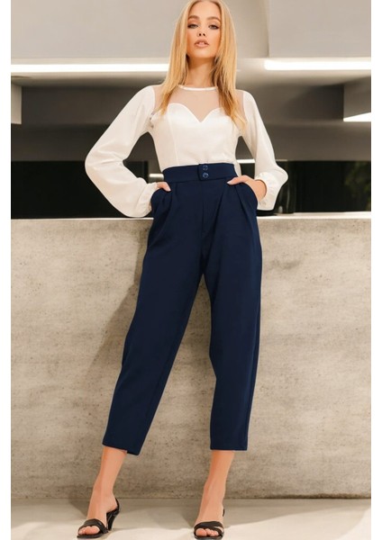 Yüksek Bel Pileli Havuç Kesim Pantolon