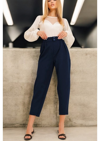 Yüksek Bel Pileli Havuç Kesim Pantolon modelleri