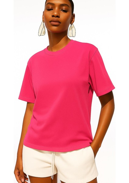 Bisiklet Yaka Oversize Pamuklu T-Shirt