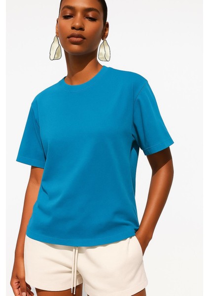 Bisiklet Yaka Oversize Pamuklu T-Shirt